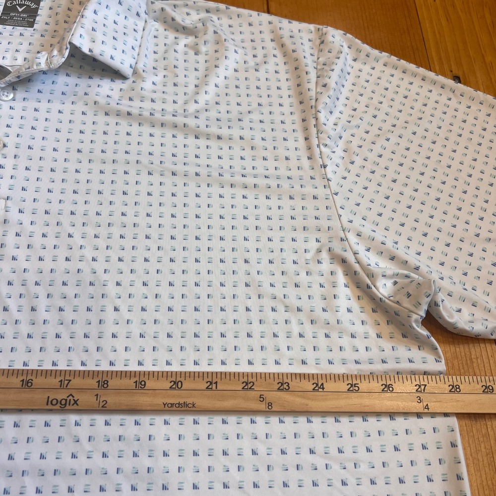 Callaway Opti-Dri Golf Polo Mens 2XLT White Blue Geometric Print Performance A10 - Picture 5 of 6